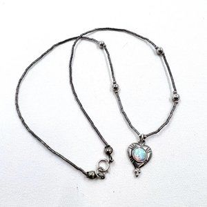 Sterling Silver & Lab Created Opal Heart Pendant 15” Silver Tone Necklace